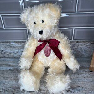 Vintage 1998 Matrix BENTON Bear Plush Stuffed Animal JC Penny Cream Red Ribbon